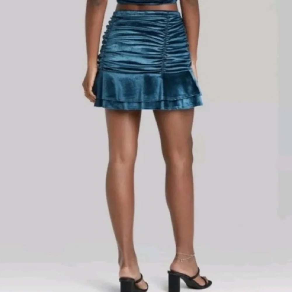 Wild Fable Dark Teal Velour Velvet Mermaid Mini Flared Skirt - Picture 2 of 4